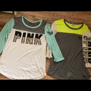 2 PINK Victoria secret baseball tees with leopard